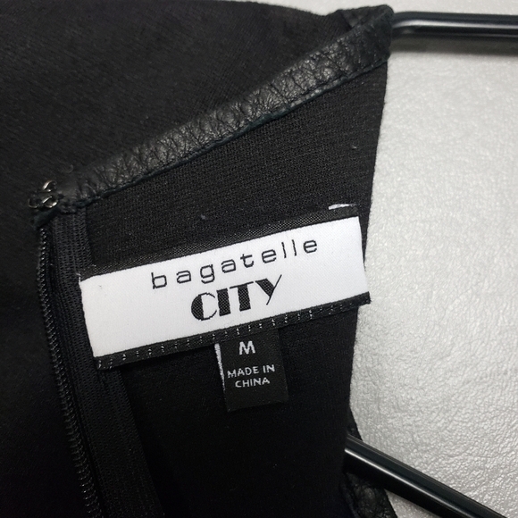 Bagatelle city blue, black midi dress with leather trim and detail women's M - Picture 6 of 12